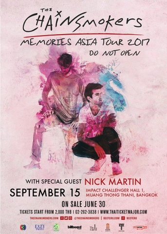 เก็บตังค์ไม่ทันแล้วจ้า! คอนเฟิร์มอีกวง “The Chainsmokers” ทัวร์คอนเสิร์ตไทยกันยาฯนี้