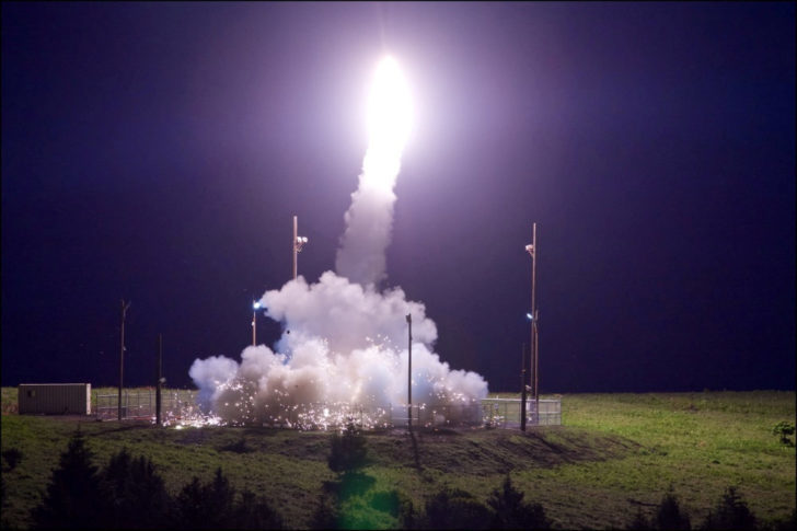 A Terminal High Altitude Area Defense (THAAD) interceptor is launched from the Pacific Spaceport Complex Alaska in Kodiak