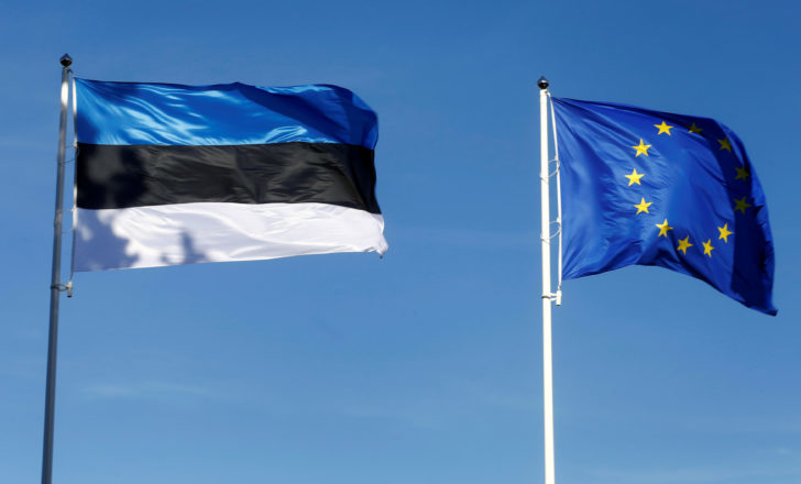 Estonia's and EU flags flutter in Tallinn