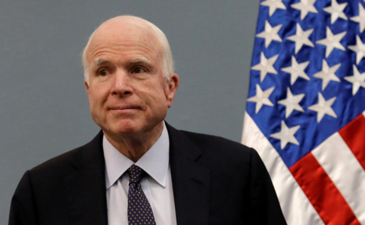 FILE PHOTO: U.S. Senator John McCain attends a news conference at the Benjamin Franklin Library in Mexico City