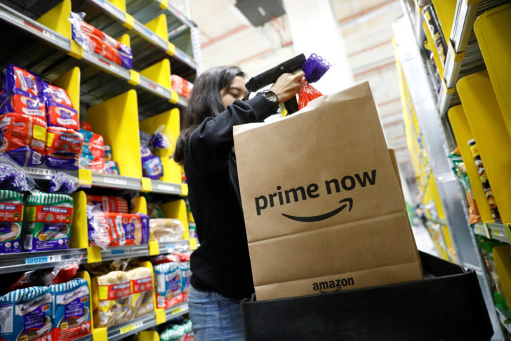 An employee works at Amazon's Prime Now fulfillment centre in Singapore