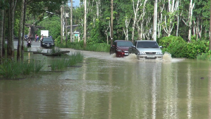 ฝนตกต่อเนื่อง 2 วัน ทำหลายพื้นที่ของสงขลาน้ำท่วมสูง สวนยางพาราน้ำล้นตลิ่งเอ่อเข้าท่วม
