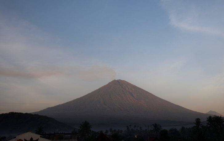 Mount Agung volcano is seen from Amed in Karangasem Regency