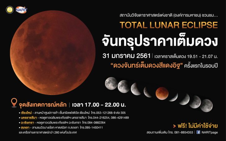 ชวนชม “จันทรุปราคาเต็มดวง” 31 ม.ค.นี้ มองเห็นพระจันทร์สีแดงนานกว่า 1 ชั่วโมง