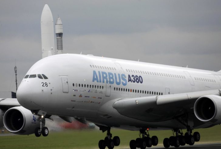 FILE PHOTO - An Airbus A380 takes part in a flight display during the 48th Paris Air Show at the Le Bourget airport