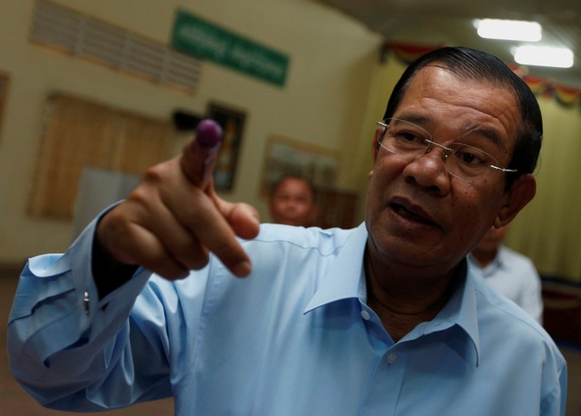 Cambodia's Prime Minister Hun Sen takes part in Senate election in Takhmao