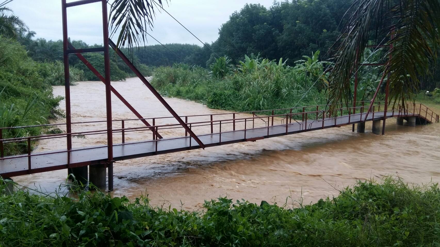 อ่วม! ฝนตกหนัก อ.บ่อไร่ ตราด น้ำป่าไหลท่วมคอสะพาน หน้าโรงเรียนอัมพรจินตกานนท์