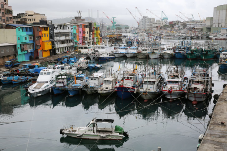 Fishing boats stationed, as they braced for super typhoon Maria in Keelung near Taipei
