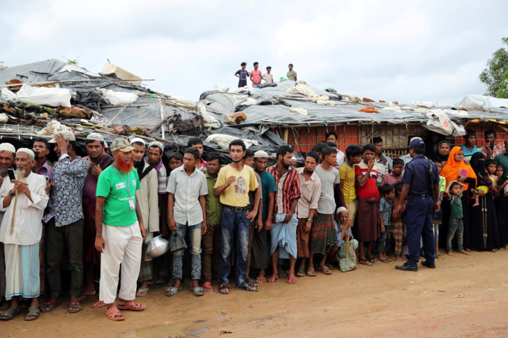 Rohingya refugees gather during the visit of UN secretary general Antonio Guterres and World Bank president Jim Yong Kim at the Kutupalong refugee camp in Cox’s Bazar