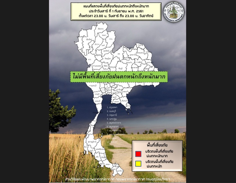 แทบทุกภาคฝนลดลง ไม่มีพื้นที่เสี่ยงภัยฝนตกหนัก  ‘กทม.’วันนี้ฝน30%ของพื้นที่