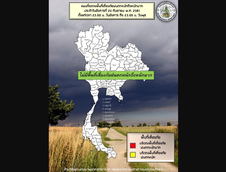 ทั่วไทย รวมกทม.ฝนน้อยลงเหลือ20-40%ของพื้นที่ ไม่มีพื้นที่เสี่ยงภัยฝนตกหนัก พายุจ่ามีจ่อเข้าไต้หวัน-ญี่ปุ่น