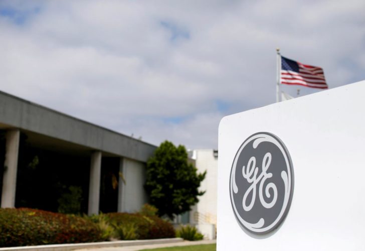FILE PHOTO: The logo of General Electric at their subsidiary company GE Aviation in Santa Ana