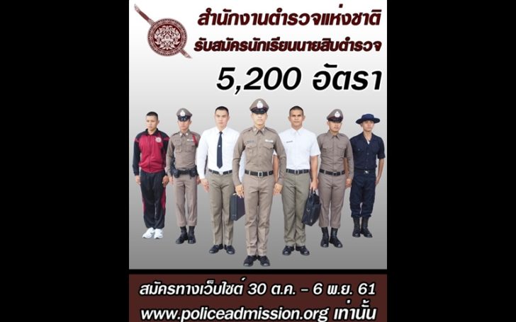 สำนักงานตำรวจแห่งชาติ เปิดรับสมัครนักเรียนนายสิบตำรวจ 5,200 อัตรา