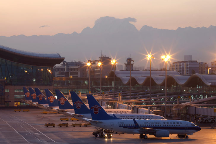 China Southern Airlines planes are seen at the Urumqi Diwopu International Airport, in Xinjiang