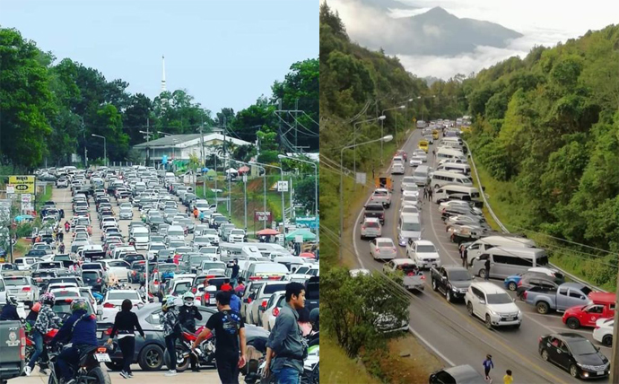 จราจรอัมพาต! หยุดยาว นทท. แห่ทะลักเที่ยวเขาค้อ-เชียงใหม่ สัมผัสอากาศหนาวเย็น