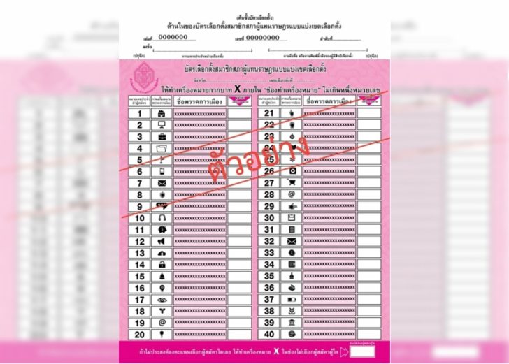 เผยโฉมบัตรเลือกตั้ง! มีครบ ‘หมายเลขผู้สมัคร-ชื่อ-โลโก้พรรคการเมือง’