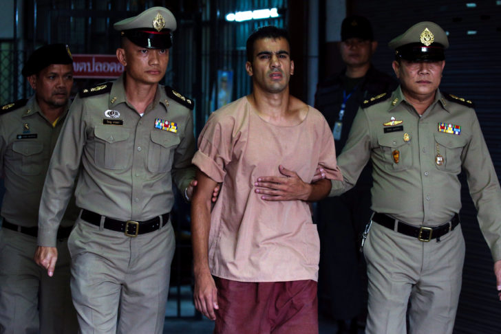 Jailed Bahraini footballer Hakeem Al Araibi leaves Thailand's Criminal Court, in Bangkok
