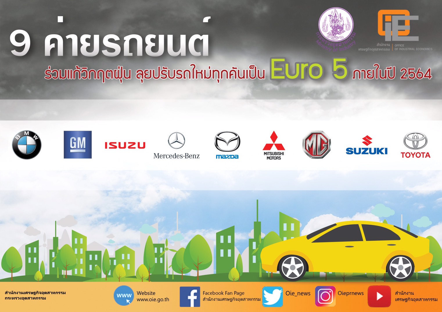 ค่ายรถยนต์ 9 ราย ขานรับมาตรฐาน Euro 5 เตรียมผลิตรถใหม่ทุกรุ่นรองรับในปี’64