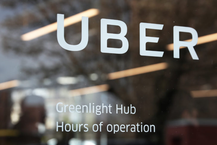 The entrance sign to the Uber Greenlight Hub is seen in the Brooklyn borough of New York