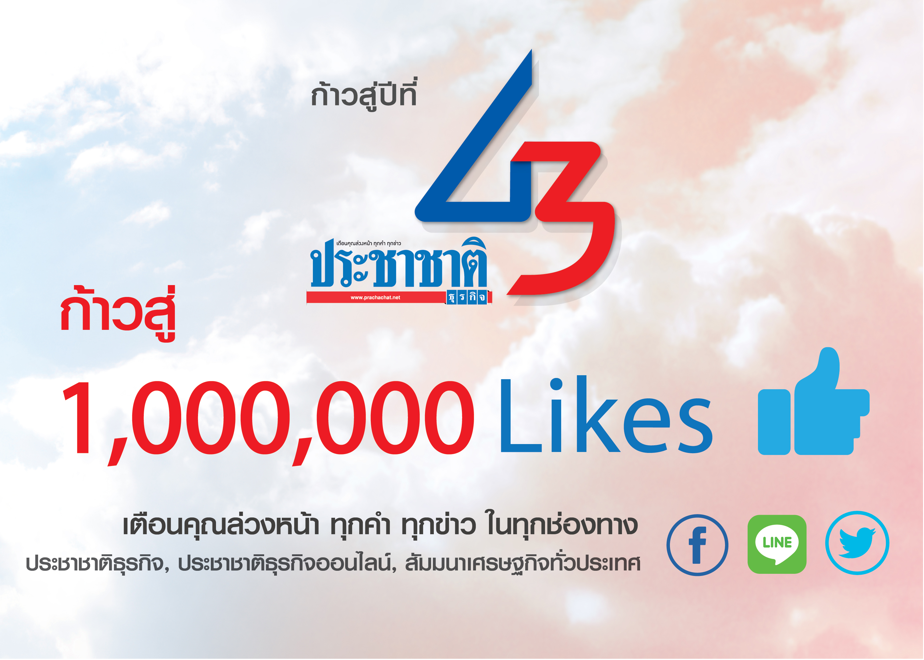 ประชาชาติ 43 ปี @PrachachatOnline ทะลุ 1,000,000 Likes