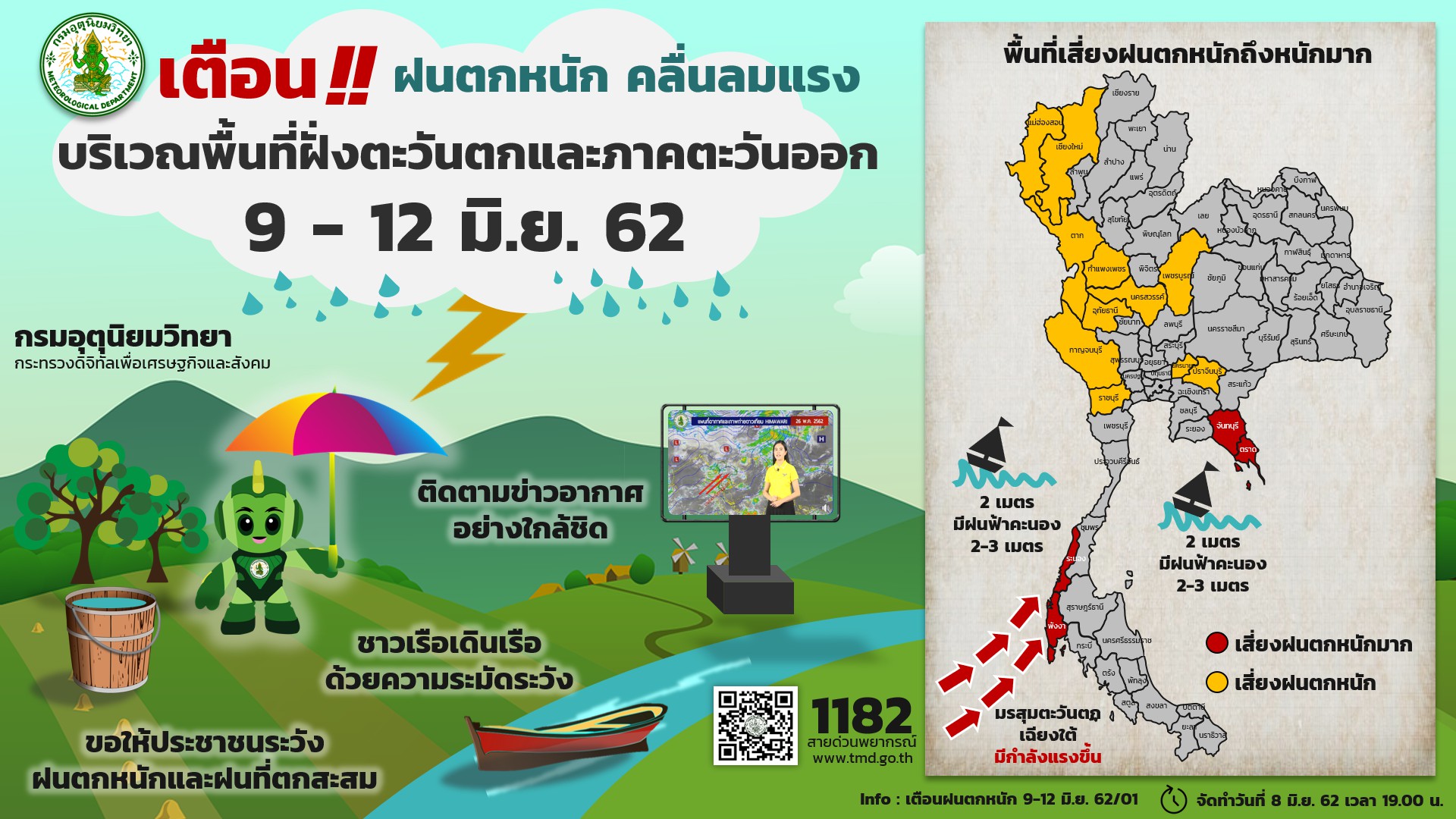 กรมอุตุฯเตือนพื้นที่เสี่ยงภัยฝนตกหนักถึงหนักมาก ช่วง 9-12 มิ.ย.นี้