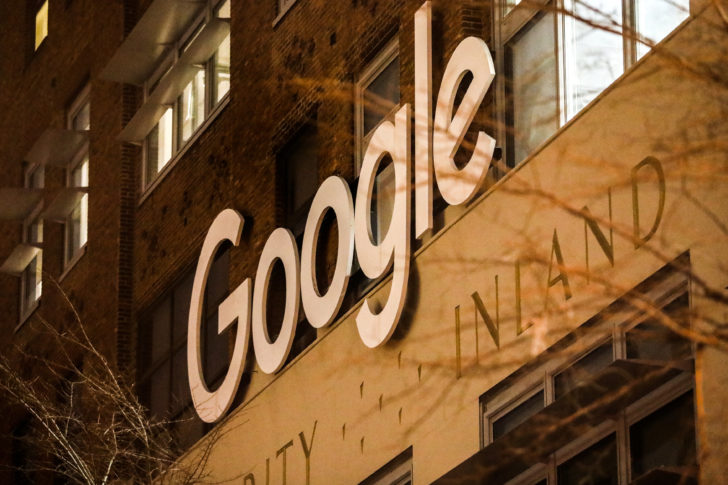 Google signage is seen at Google headquarters in the Manhattan