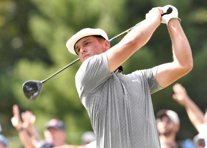 FILE PHOTO: Bryson DeChambeau hits his tee shot on the 6th hole during the final round of the Dell Technologies Championship golf tournament at TPC of Boston
