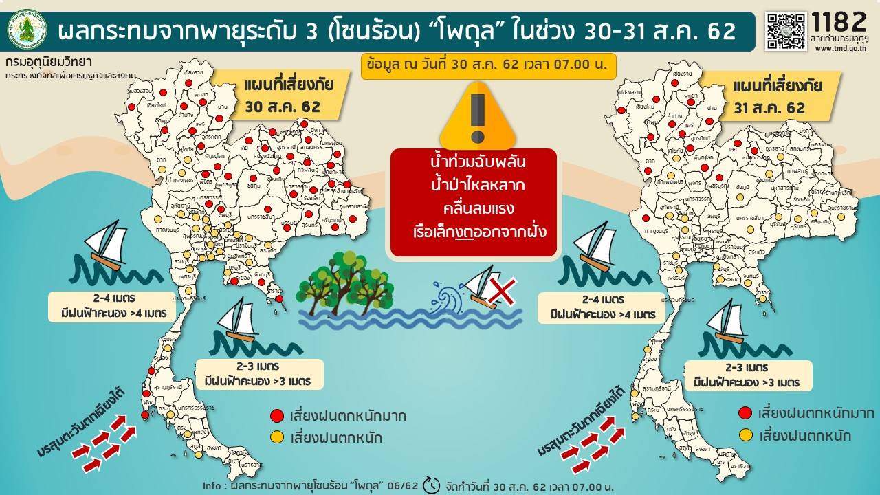 ประกาศเตือนฉบับที่ 9 พายุโซนร้อนโพดุล ’60 จว.’ รวมกทม.และปริมณฑล มีฝนตกหนัก !!