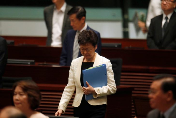 Hong Kong's Chief Executive Carrie Lam answers questions from lawmakers at the Legislative Council in Hong Kong