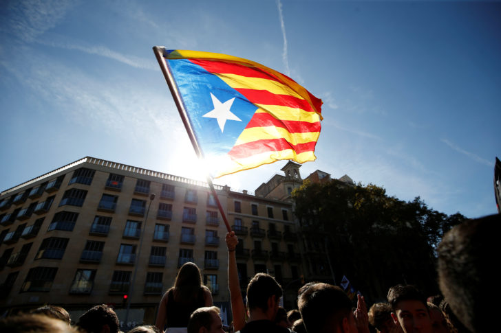 People gather for a protest in Barcelona