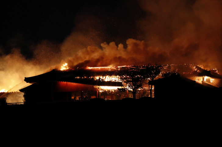 Shuri Castle, listed as a World Heritage site, goes up in flames, in Naha on the southern island of Okinawa, Japan