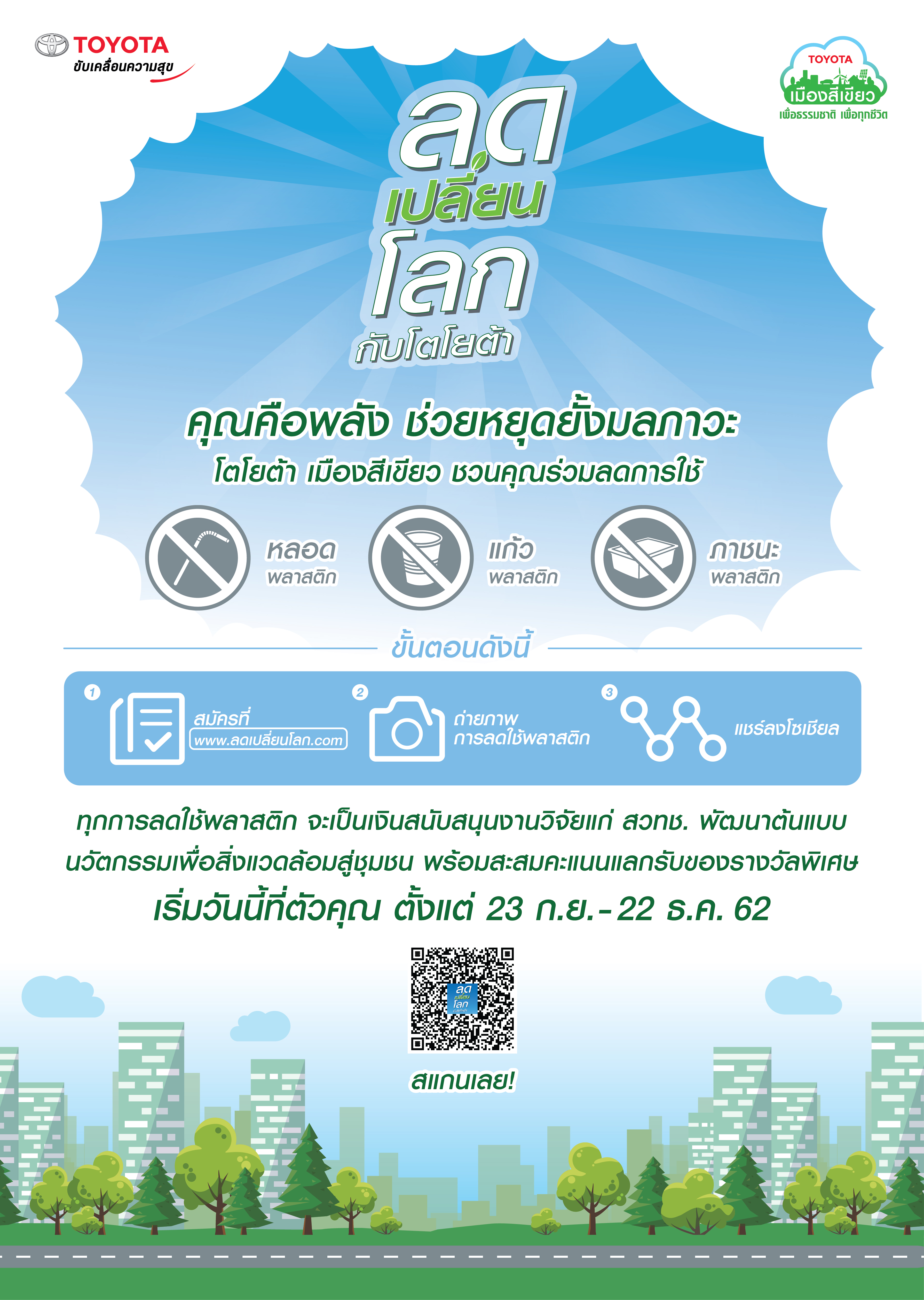 ลดเปลี่ยนโลก! ‘โตโยต้า’ ชวนลดใช้พลาสติก 1 ครั้ง เท่ากับ 1 บาท สนับสนุนงานวิจัย สวทช.
