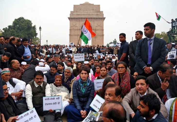 Priyanka Gandhi Vadra attends a protest against a new citizenship law, in New Delhi