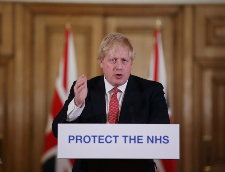British PM Johnson gives daily address to nation on coronavirus in London