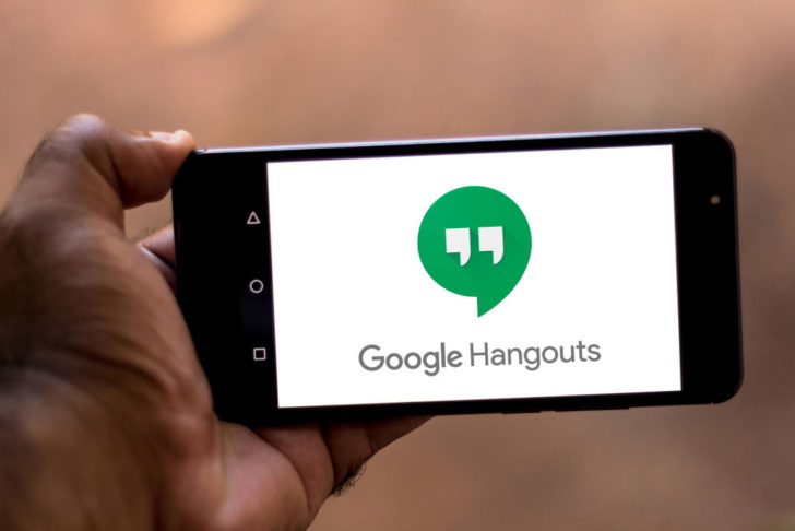 In this photo illustration a Google Hangouts logo seen