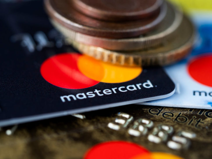 In this photo illustration, A closeup view of a MasterCard
