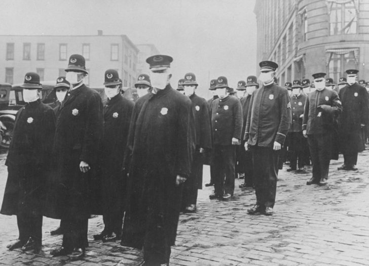 Seattle policemen wearing protective gau