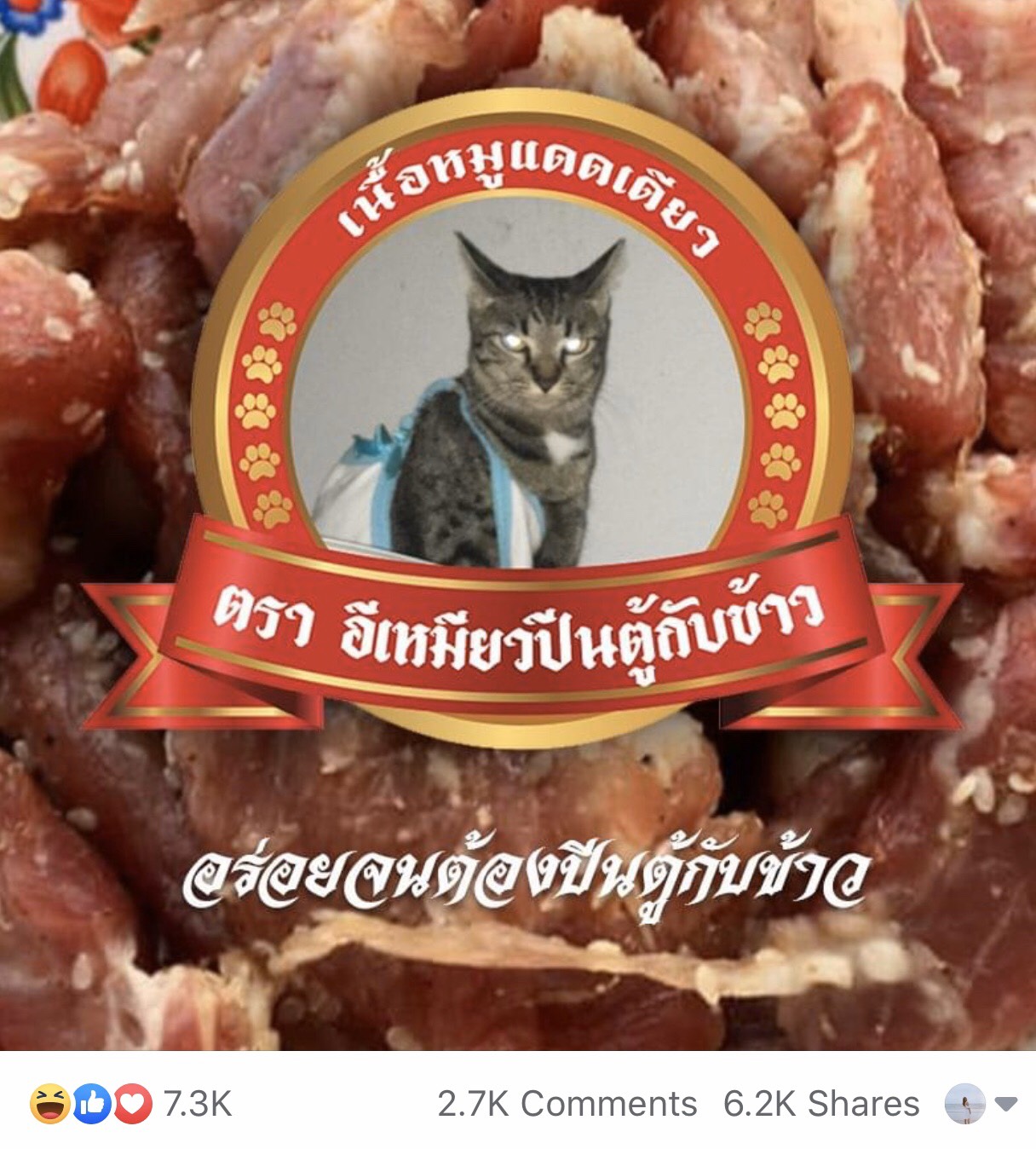 ชาวเน็ตฮาชื่อแบรนด์เนื้อหมูแดดเดียว “อีเหมียวปีนตู้กับข้าว”