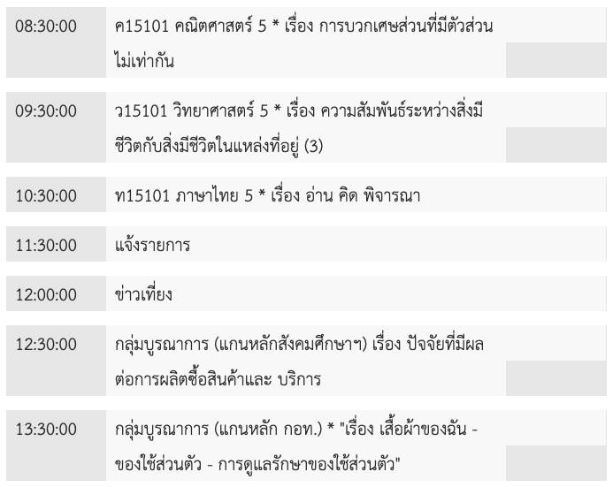 ตารางเรียนออนไลน์ ป.5