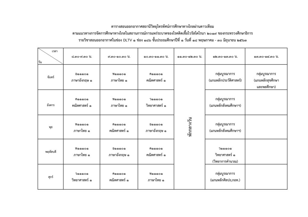 ตารางสอน ป.1