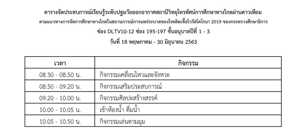ตารางสอน อนุบาล 1-3