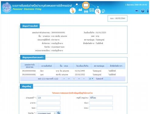 แสดงข้อมูลเจ้าของสิทธิบุคคลในครอบครัว สิทธิสวัสดิการรักษาพยาบาลตามรอบการประมวลผลและที่อยู่