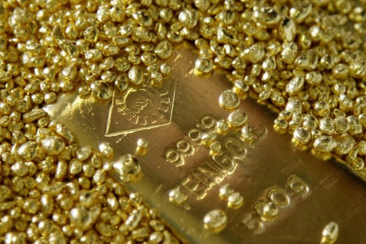 FILE PHOTO: Gold bars are displayed in the Austrian Gold and Silver Separating Plant Oegussa in Vienna