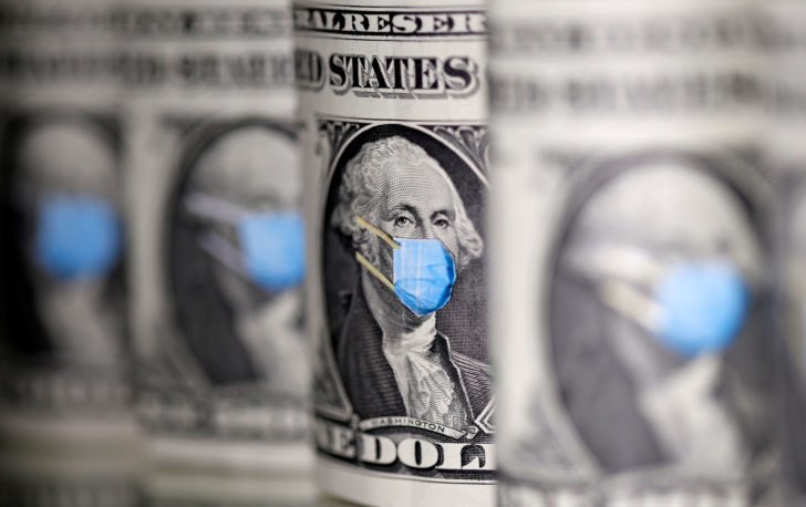 FILE PHOTO: George Washington is seen with printed medical mask on the one Dollar banknotes in this illustration taken