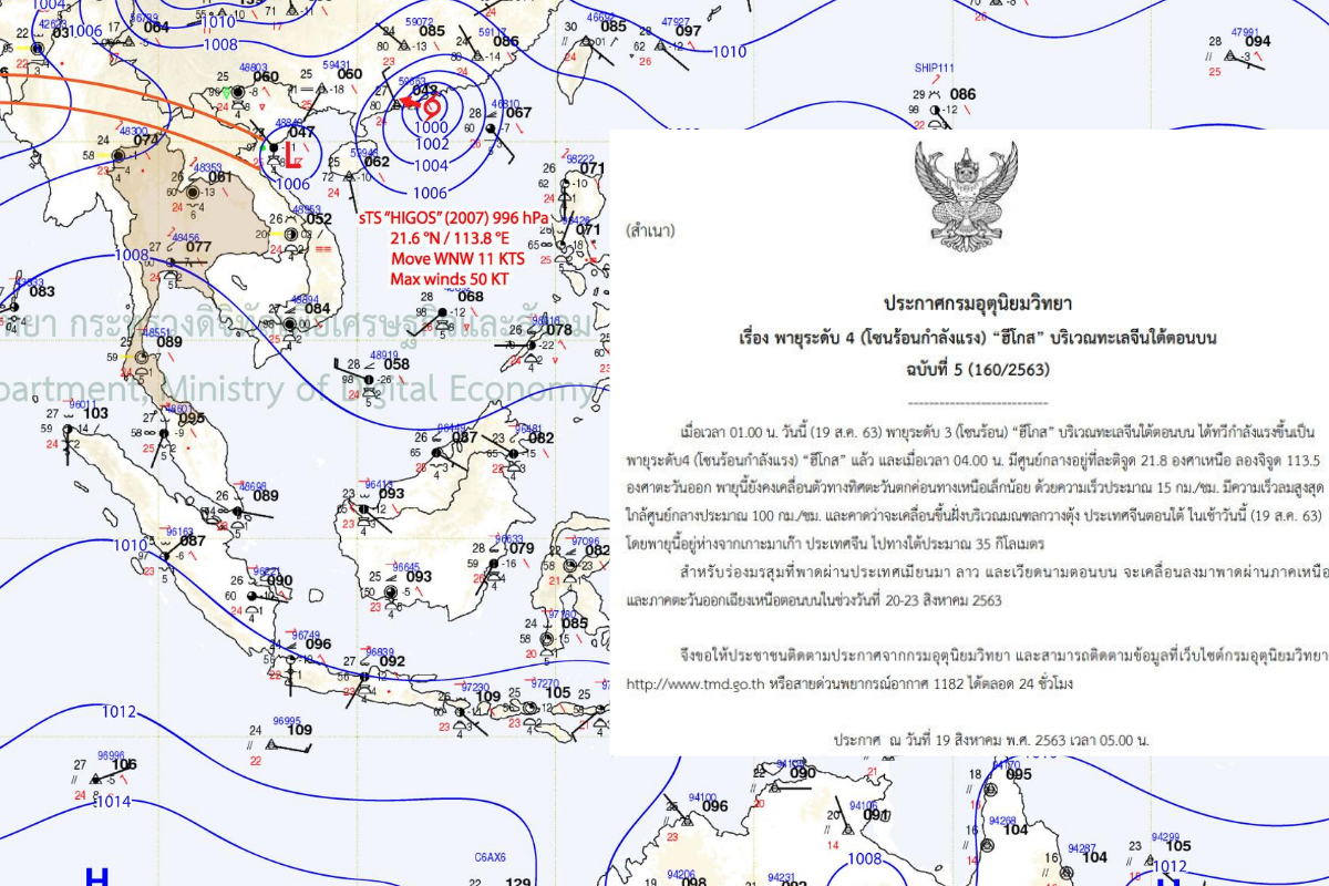กรมอุตุฯ ประกาศเตือน ฉบับ 5 พายุระดับ4 โซนร้อนกำลังแรง “ฮีโกส”
