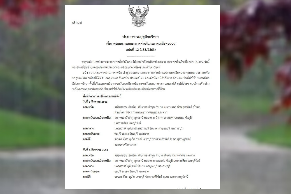 กรมอุตุฯ ออกประกาศเตือนฉบับสุดท้าย “ฝนตกหนัก”