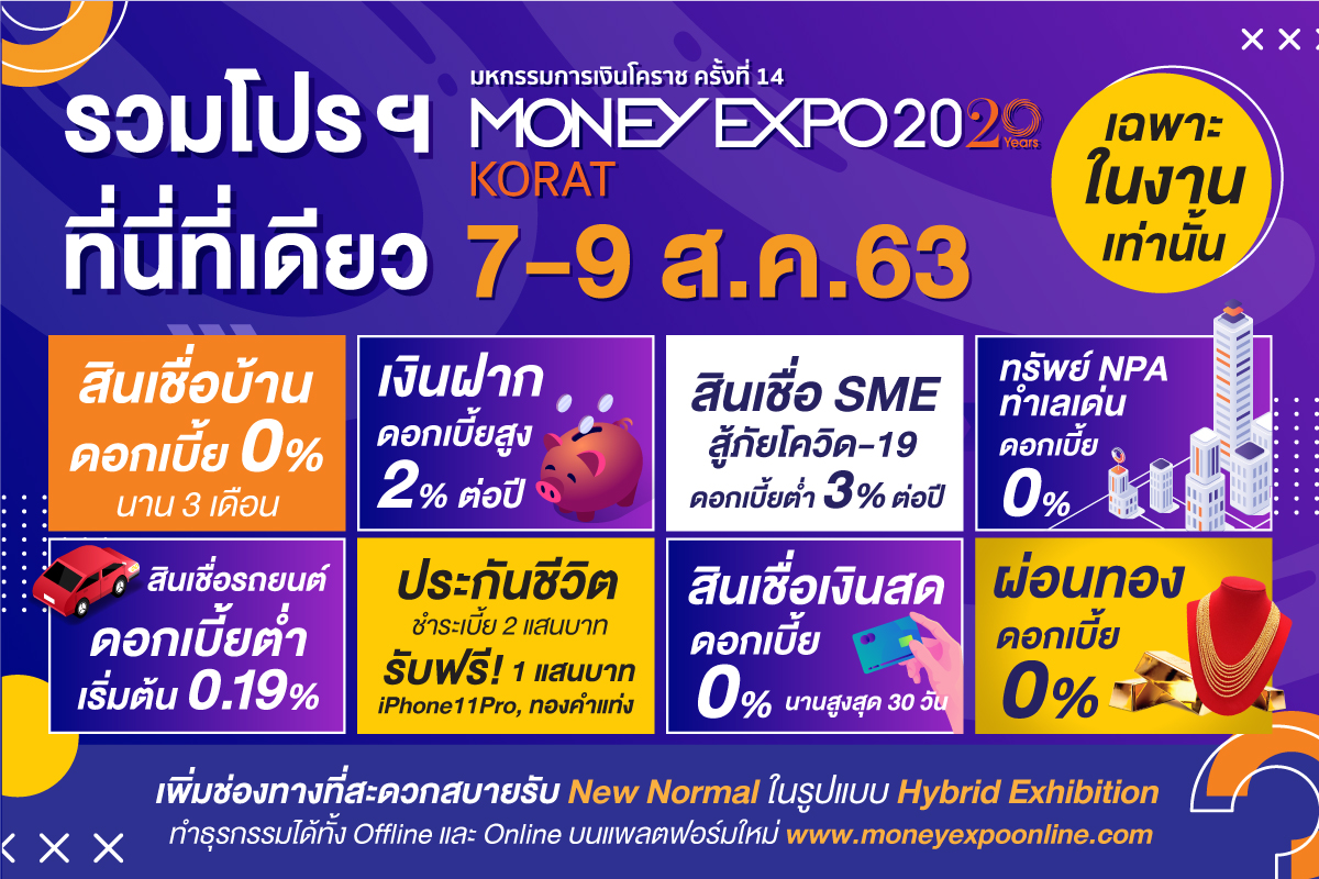 แบงก์-นอนแบงก์-ประกัน อัดโปรฯแรงแห่งปีในงานMoney Expo Korat 2020 ช่วง7-9 ส.ค.นี้