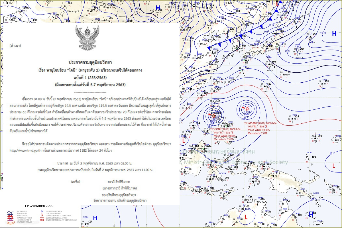 ประกาศเตือนภัย ฉบับที่ 1 พายุลูกใหม่ โซนร้อน “โคนี ” จ่อเข้าไทย