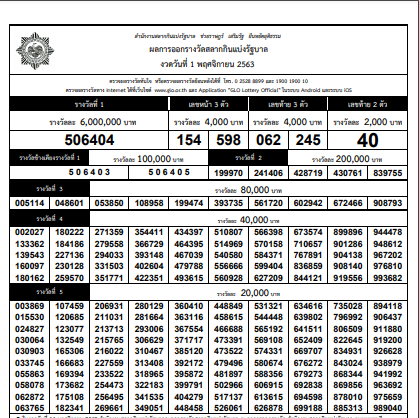 ใบตรวจหวย 1 พ.ย. 63