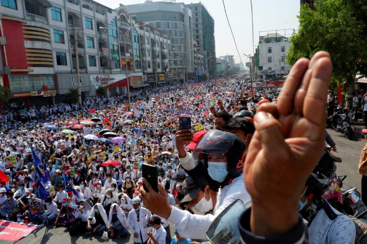 Demonstrators protest against military coup in Mandalay